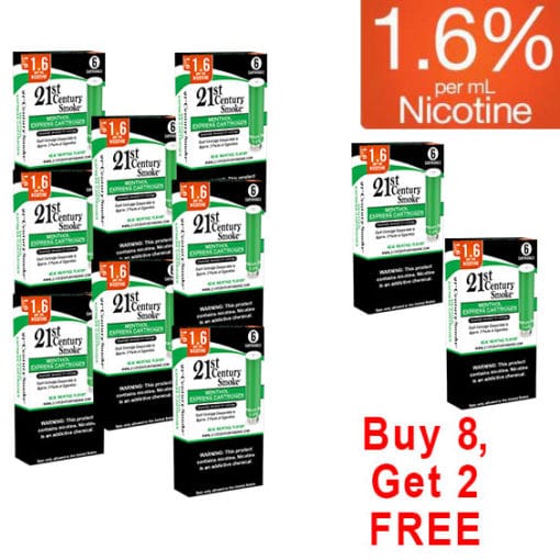 21st Century Smoke E-Cig Refill Cartridges Menthol 1.6% Nicotine | Buy 8+2 FREE - 60 Total