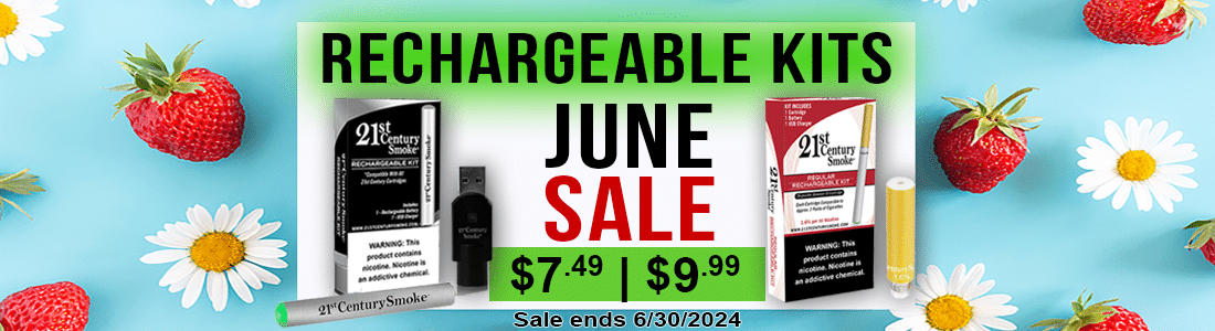 June Sale on Rechargeable Kits. USB Rechargeable for $7.49 and 1.6% Regular Stater Kit for $9.99.