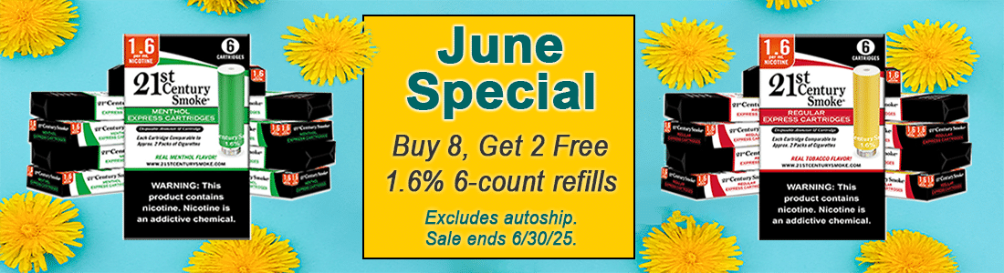 June dandelion background for 21st BANNER June Special Buy 8 Get 2 Free of our 1.6% 6-count refills.