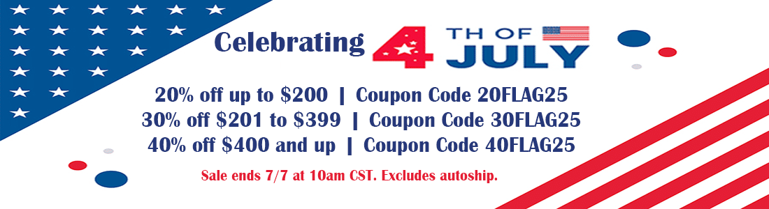 21st 4th of July MultiTier Sale Banner 4th of July multilevel sale 20% to 40% off depending on spending level.